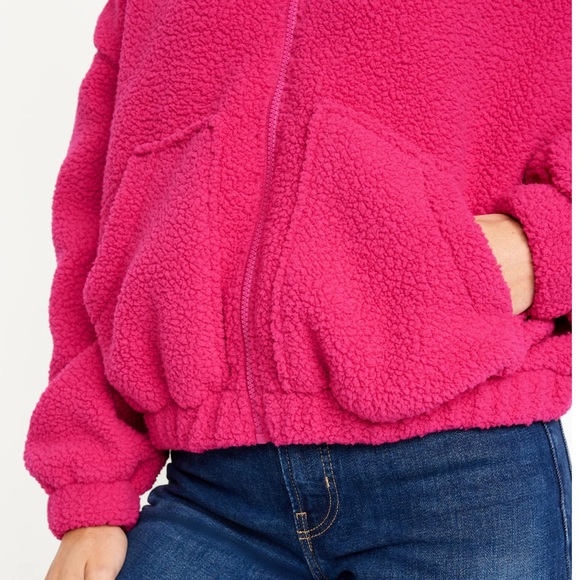 NWT OLD NAVY Oversized Full-Zip Sherpa Pullover Color: Berry Fine - Picture 4 of 5